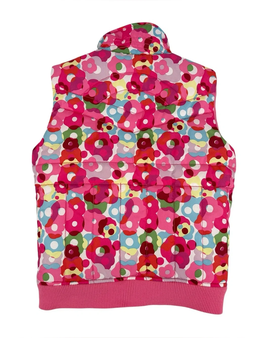 Vintage GAP Puffer Vest Girls Size Large Pink Floral Snap Front Y2K 2005